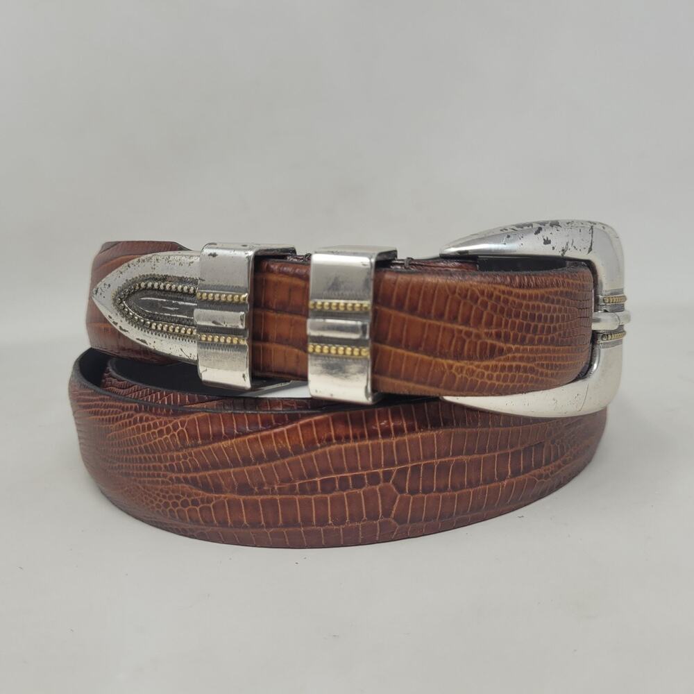 VTG Tulliani Belt 48 Brown Italian Leather‎ Lizard Embossed Western Cowboy Rodeo